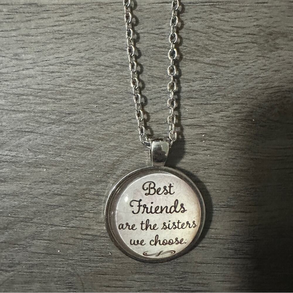 Silver Toned Chain Pendant "Best Friends Are The Sisters We Choose" Necklace - Picture 3 of 6